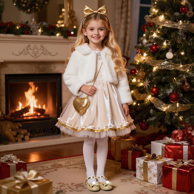 Furdeour Girls Flats Shoes Size 1 Gold Party High Heels for Little Flower Girls Cosplay Wedding Princess(2701Gold 1) - Image 3